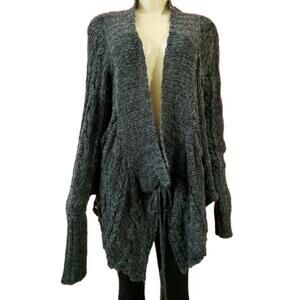 Sarah Pacini Black & Gray Open knit Women's Cardigan Sweater Long Sleeve O/S